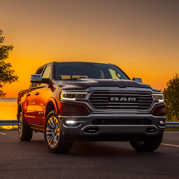 Rear quarter view of the All-New 2019 Ram 1500 parked outdoors on a hill