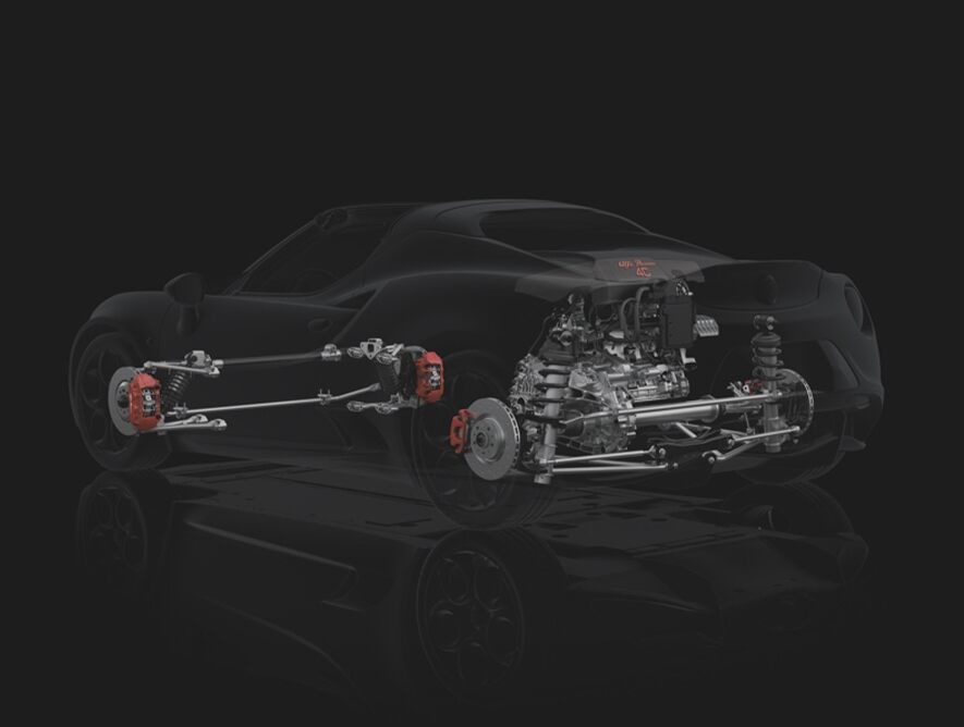 Une représentation du système de suspension sous la carrosserie de l’Alfa Romeo 4C Spider 2020.