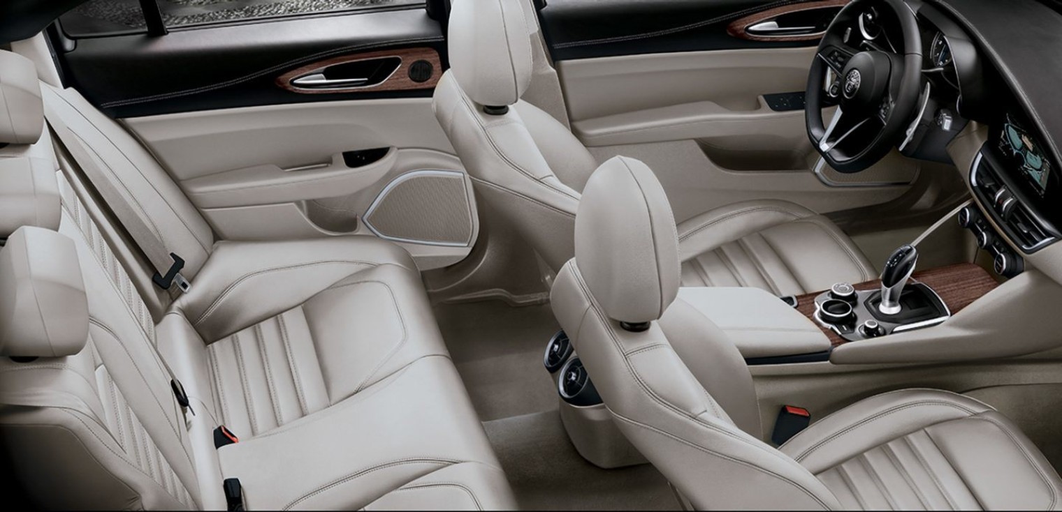 Interior view of the 2019 Alfa Romeo Giulia in white