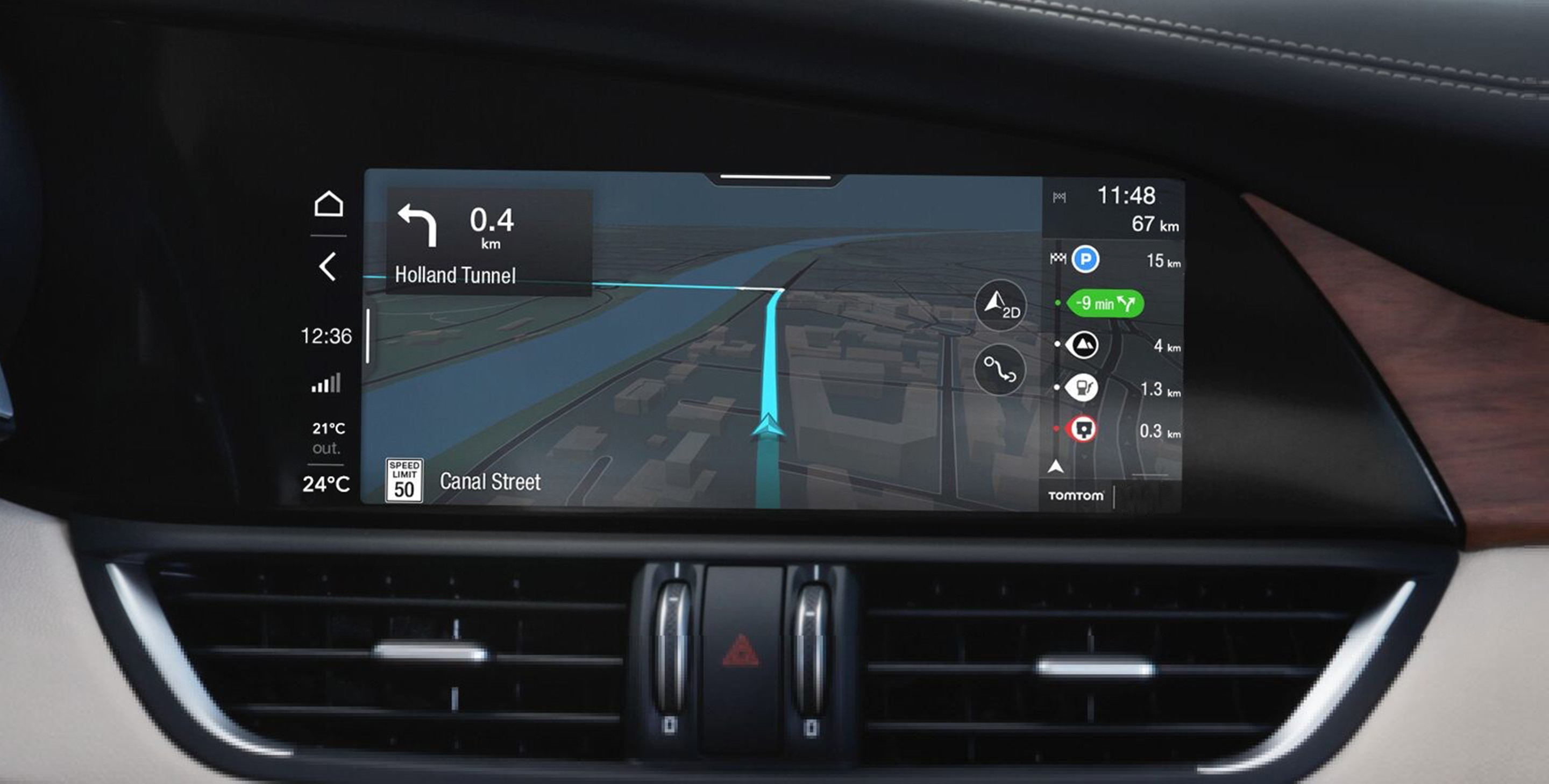 A close-up of the touchscreen in the 2020 Alfa Romeo Giulia with the Media icon selected.