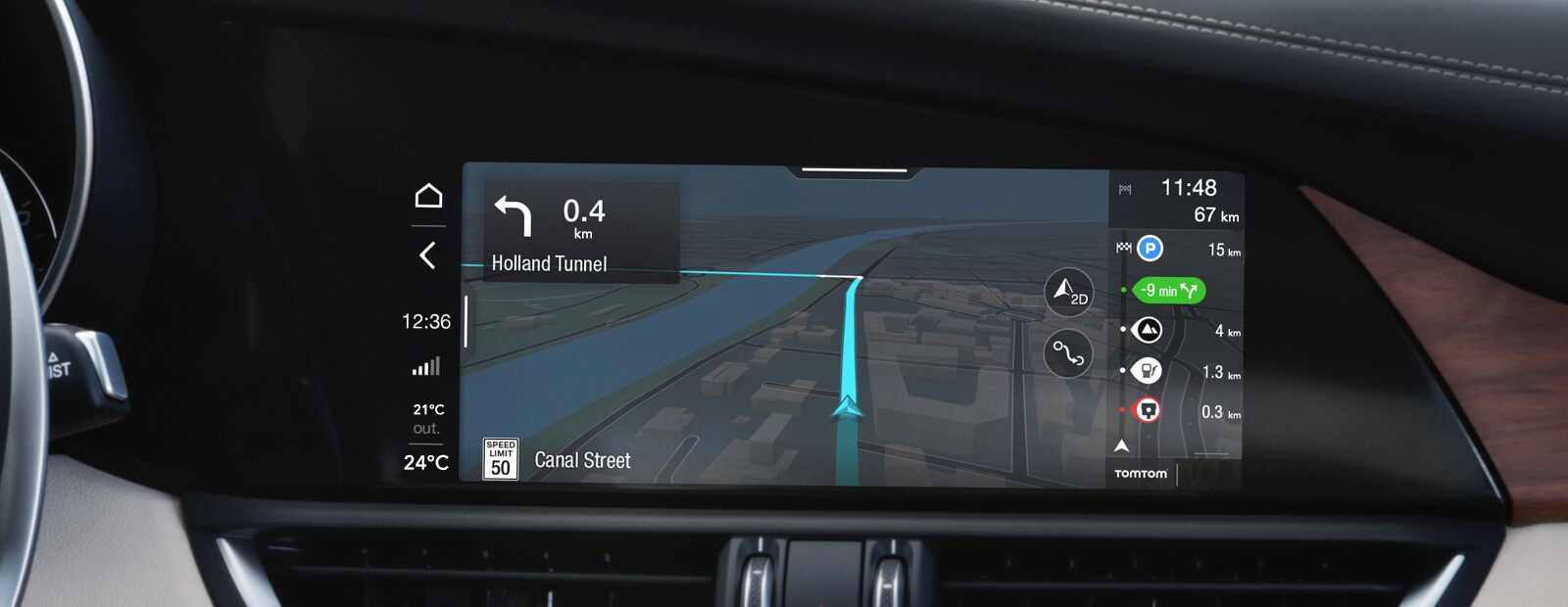 A close-up of the touchscreen in the 2020 Alfa Romeo Giulia with the Media icon selected.