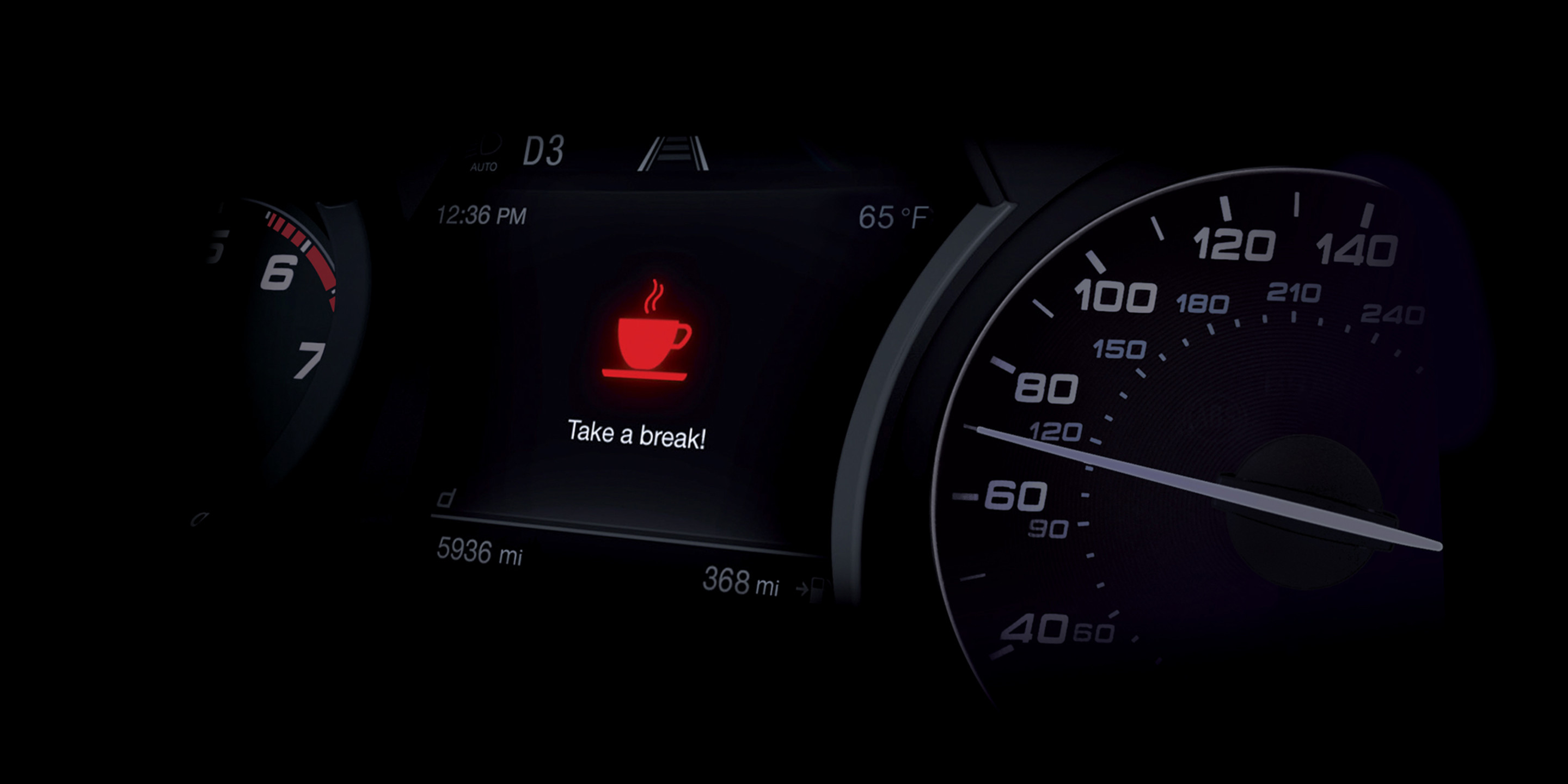 Alfa Romeo Stelvio Quadrifoglio’s Driver Attention Alert system showing a red coffee cup symbol.