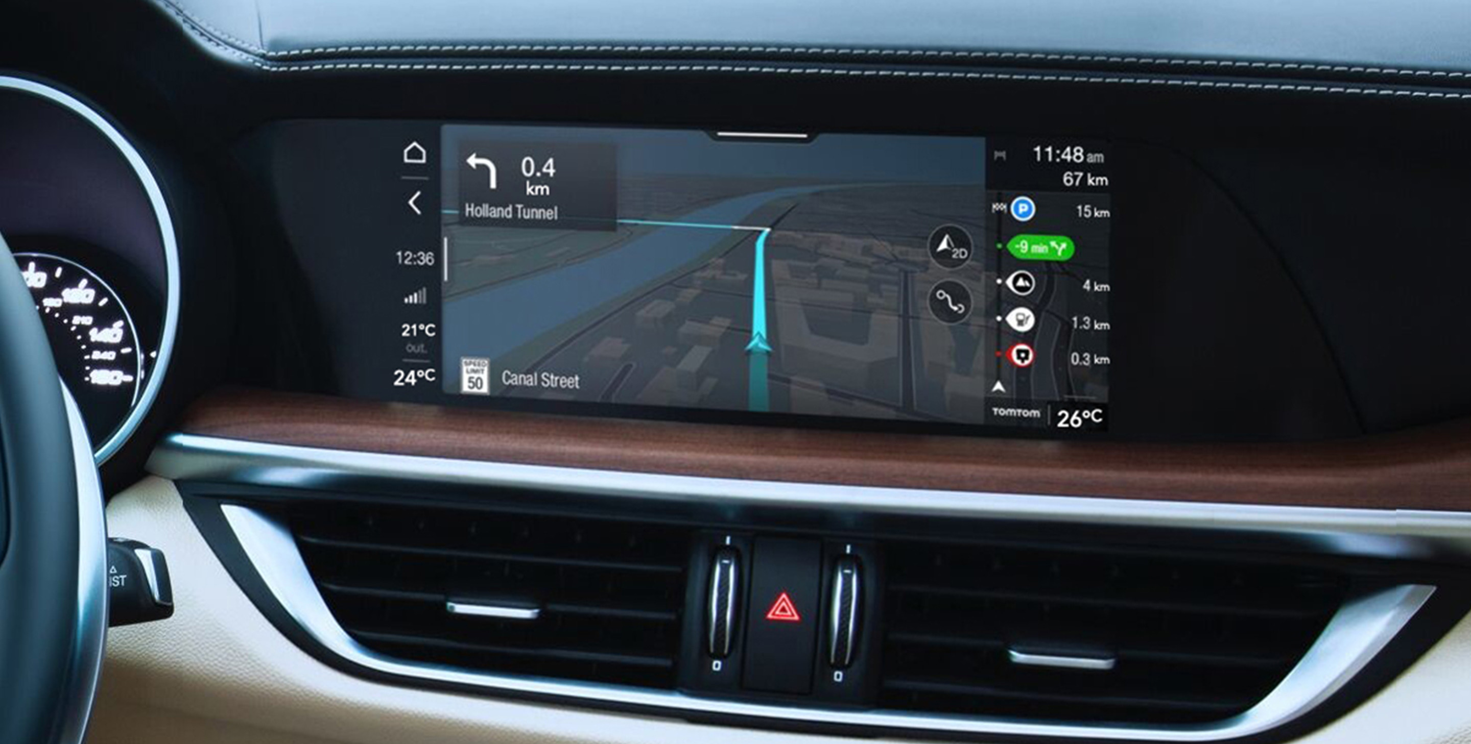 A close-up of the touchscreen in the 2020 Alfa Romeo Stelvio