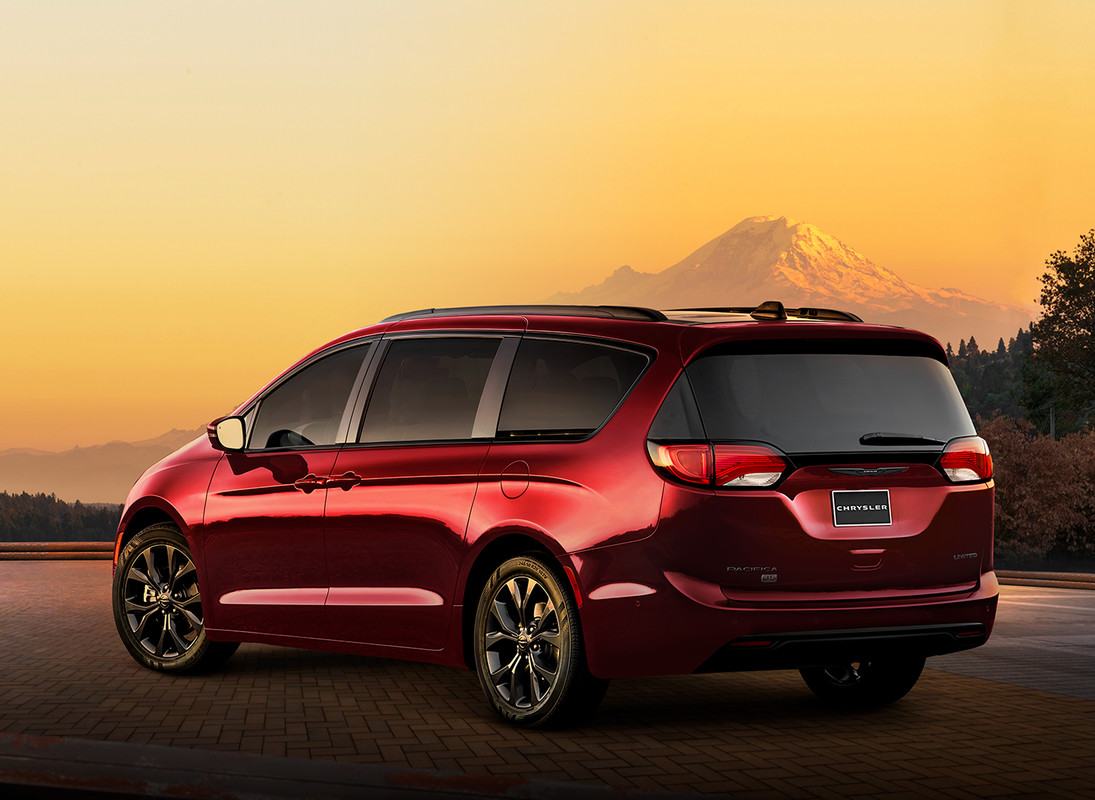 2020 Chrysler Pacifica 35th edition in red showing the rear and 35th badge