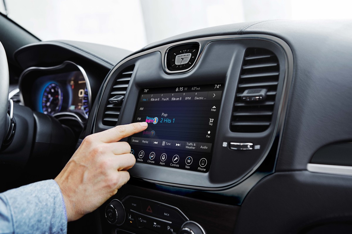 Close up of the center console showcasing Sirius XM