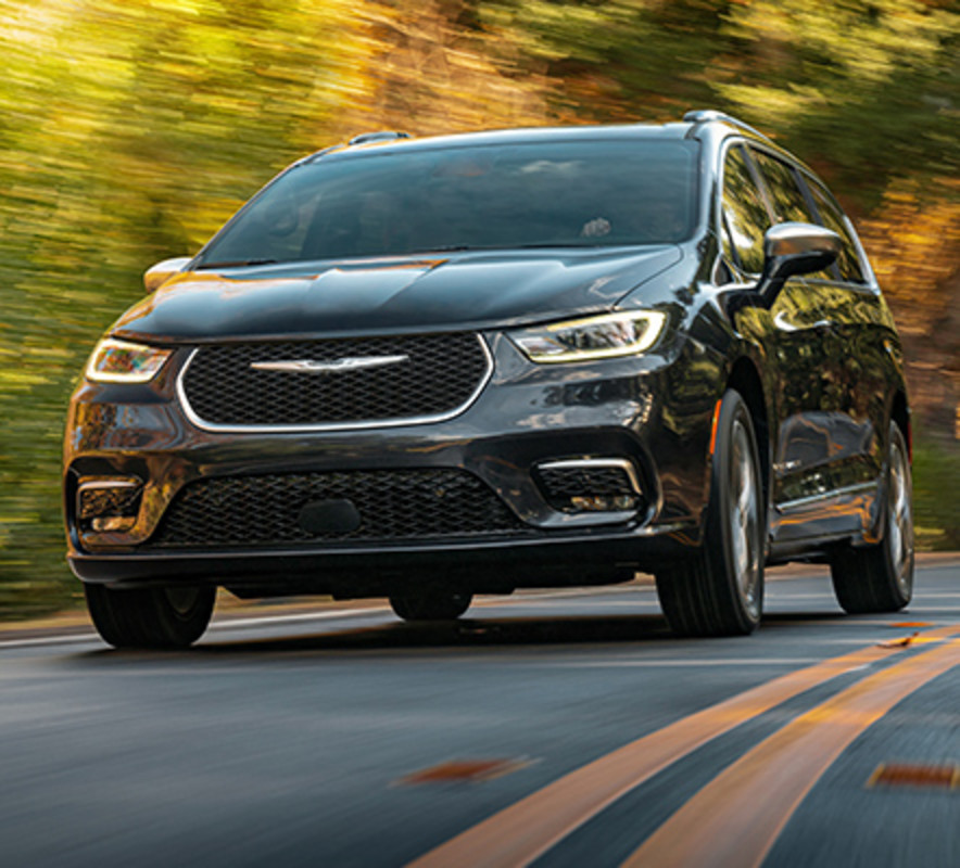 2021 Black Chrysler Pacifica on the road