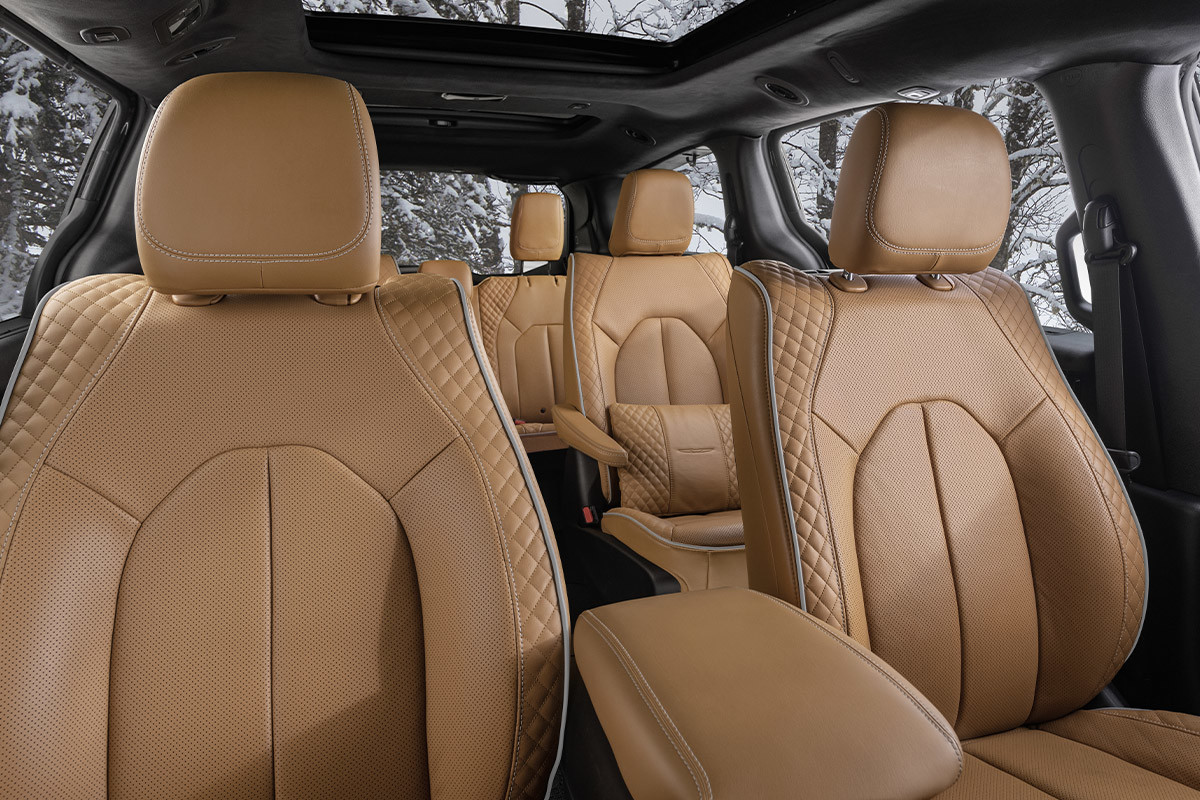 Interior shot of three row of seating.