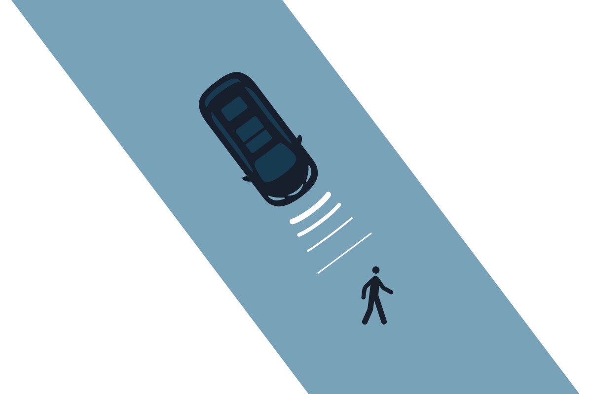 Drawing of explanation of the pedestrian Automatic Emergency Braking system.
