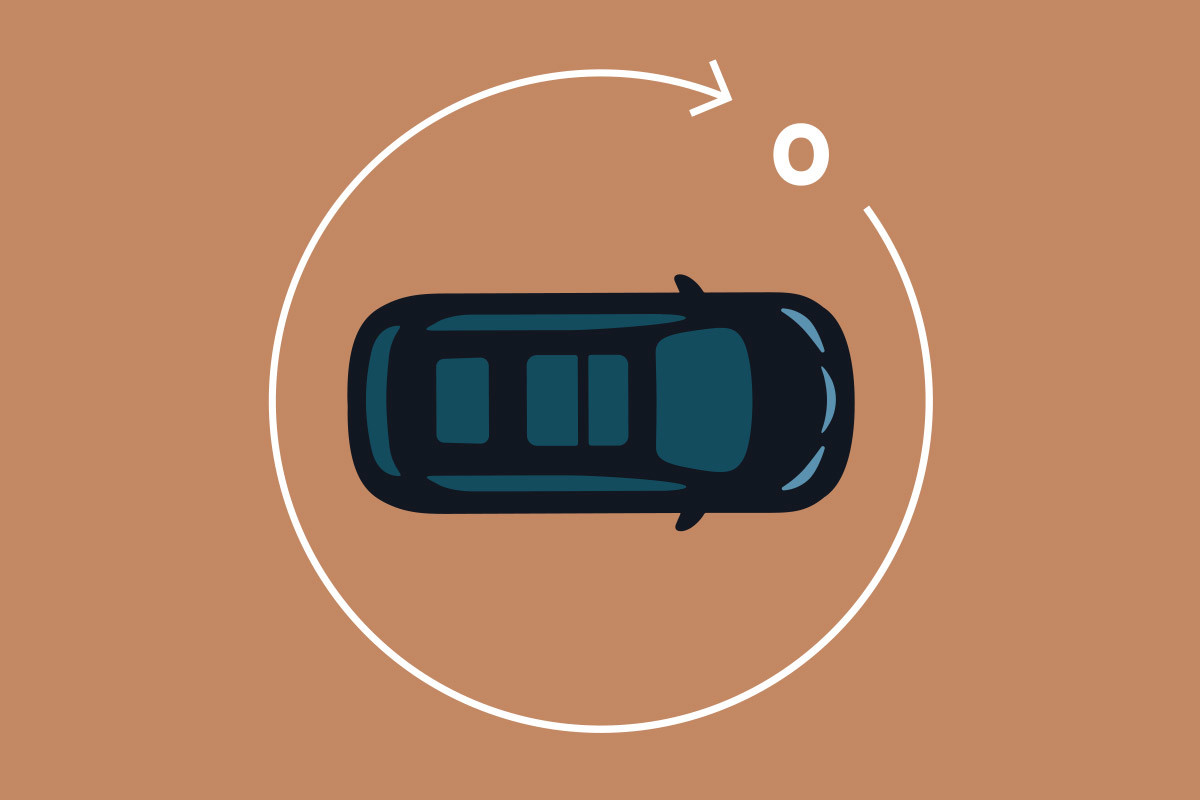 Image 2D d’une vue à vol d’oiseau d’une Chrysler Pacifica Hybrid 2021 entourée d’un cercle pour illustrer le champ de vision de la caméra panoramique sur 360°