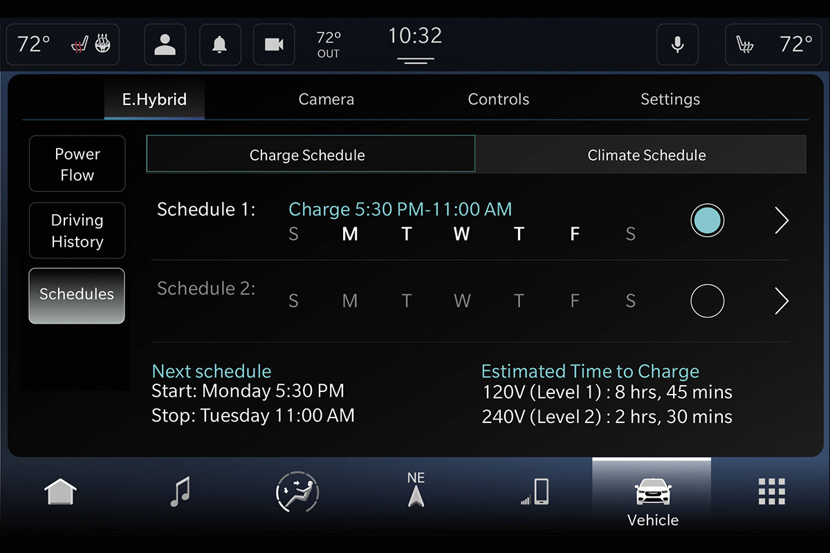 Capture d’écran montrant l’écran de commande de recharge de batterie sur la Chrysler Pacifica Hybrid 2022