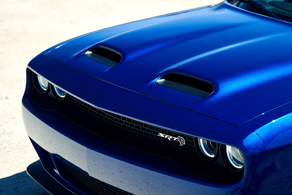 2019 Dodge Challenger blue hood in the desert