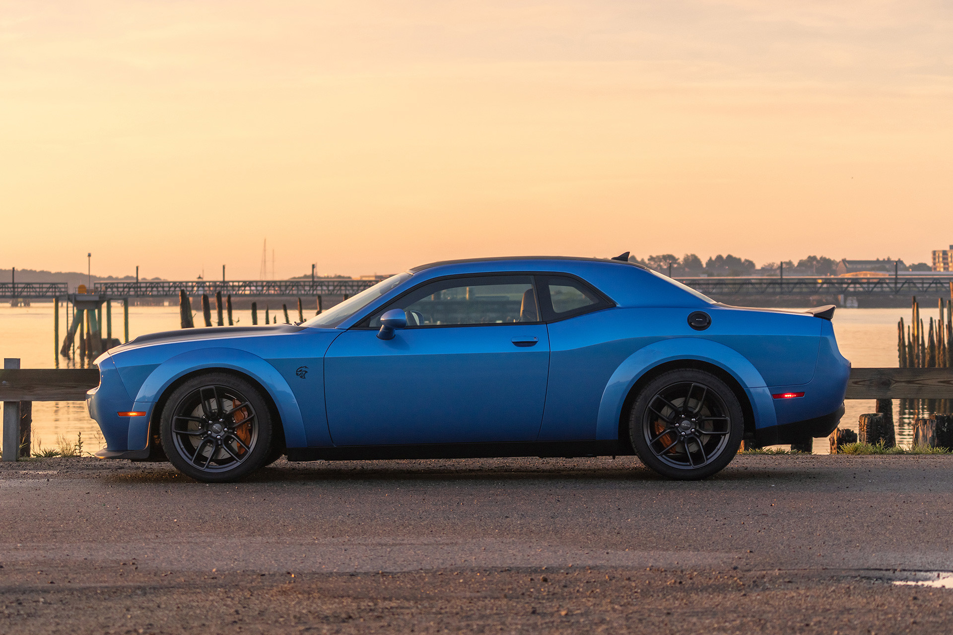 Dodge Challenger SRT Hellcat front view in desert shown in blue