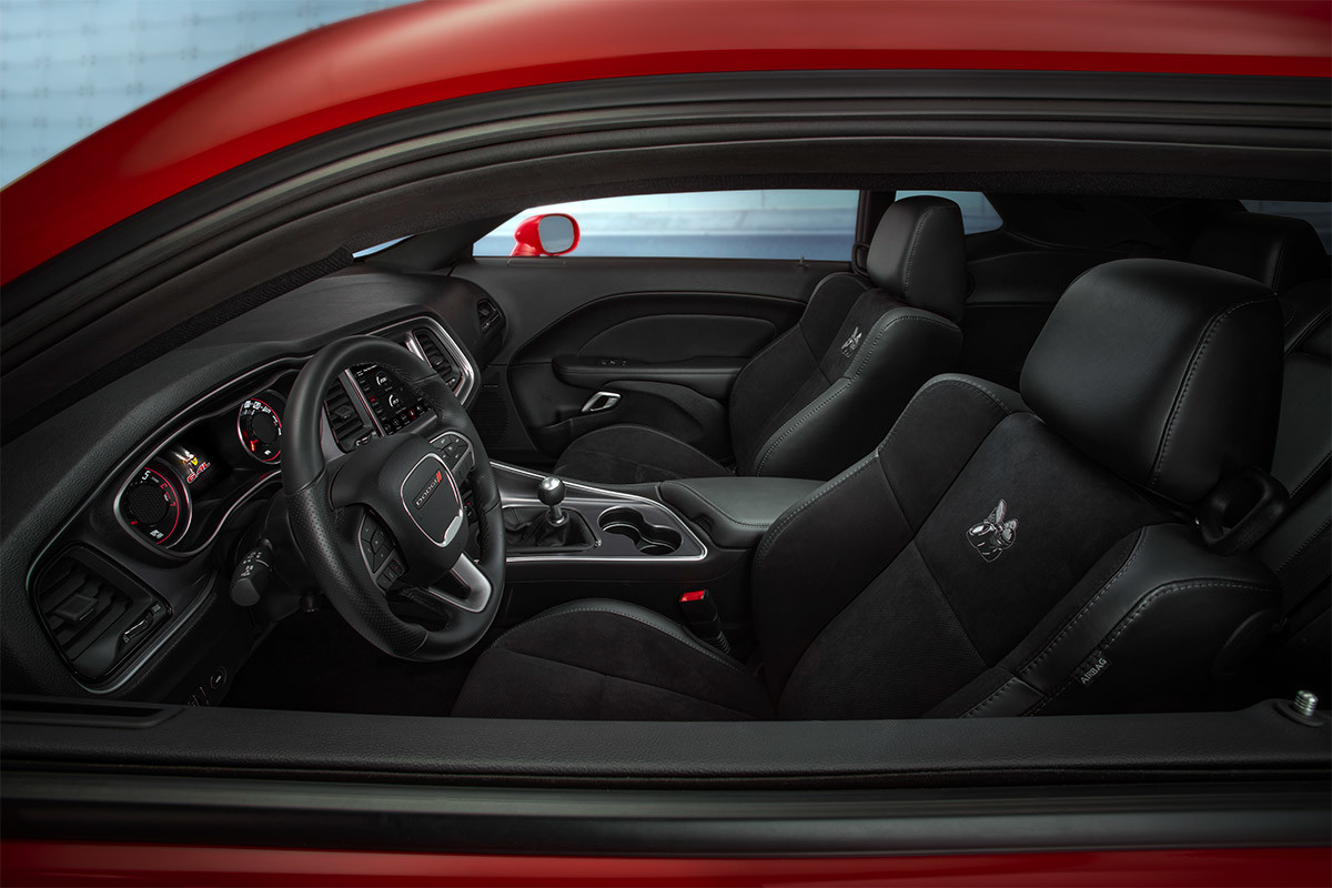 View of the 2021 Challenger cockpit through the driver’s side window.