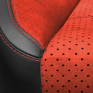 Nappa leather-faced with Alcantara<span class="unbr"><sup>®</sup></span> suede bolsters and perforated inserts - Black and Ruby Red with Ruby Red accent stitching