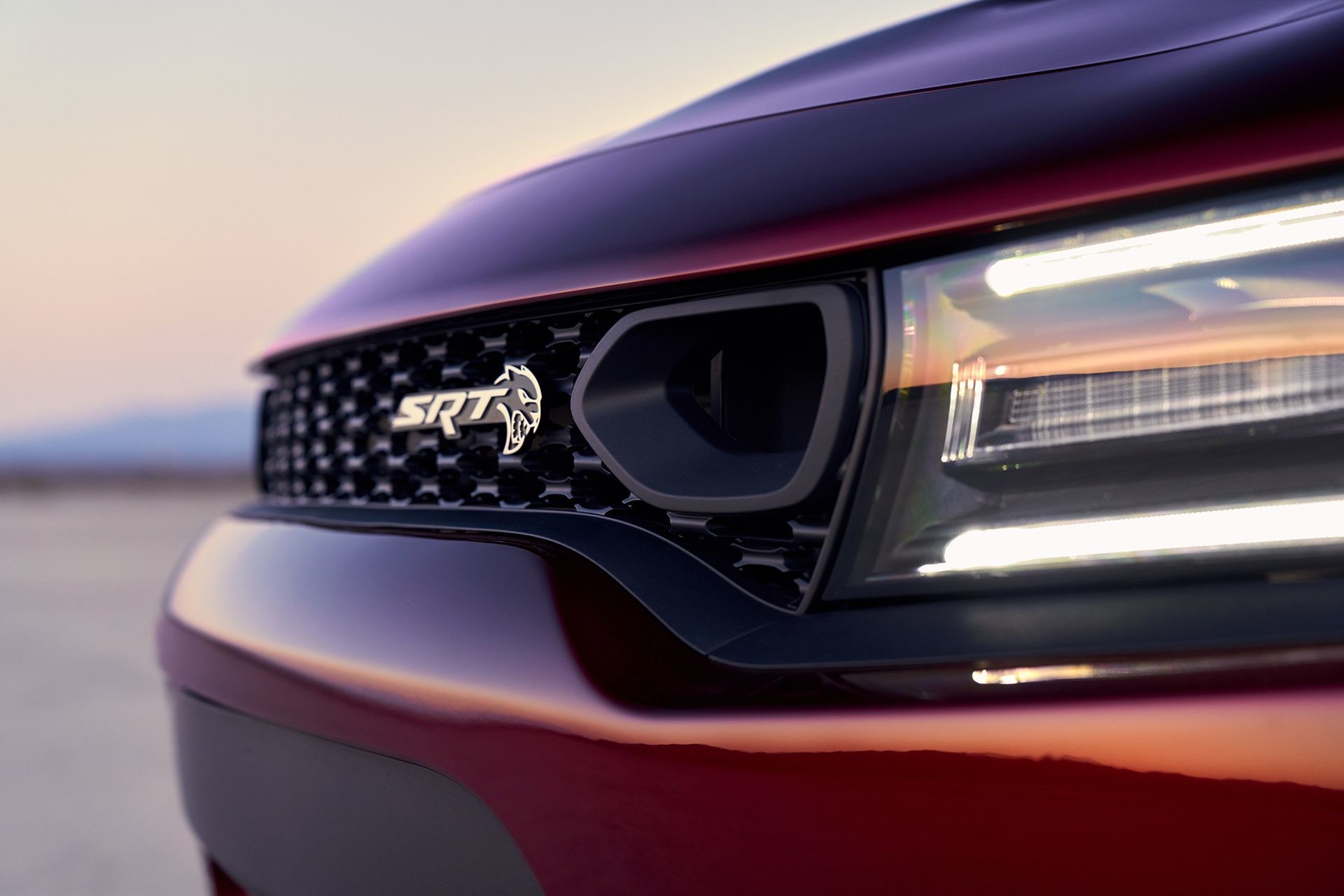 Vue rapprochée de la calandre haute performance munie de deux prises d'air de la Dodge Charger 2019