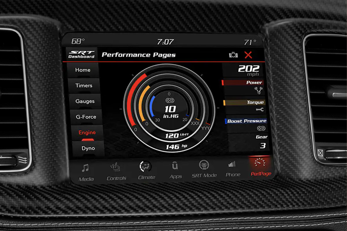 Close up of the center console multimedia center in a 2022 Dodge Charger