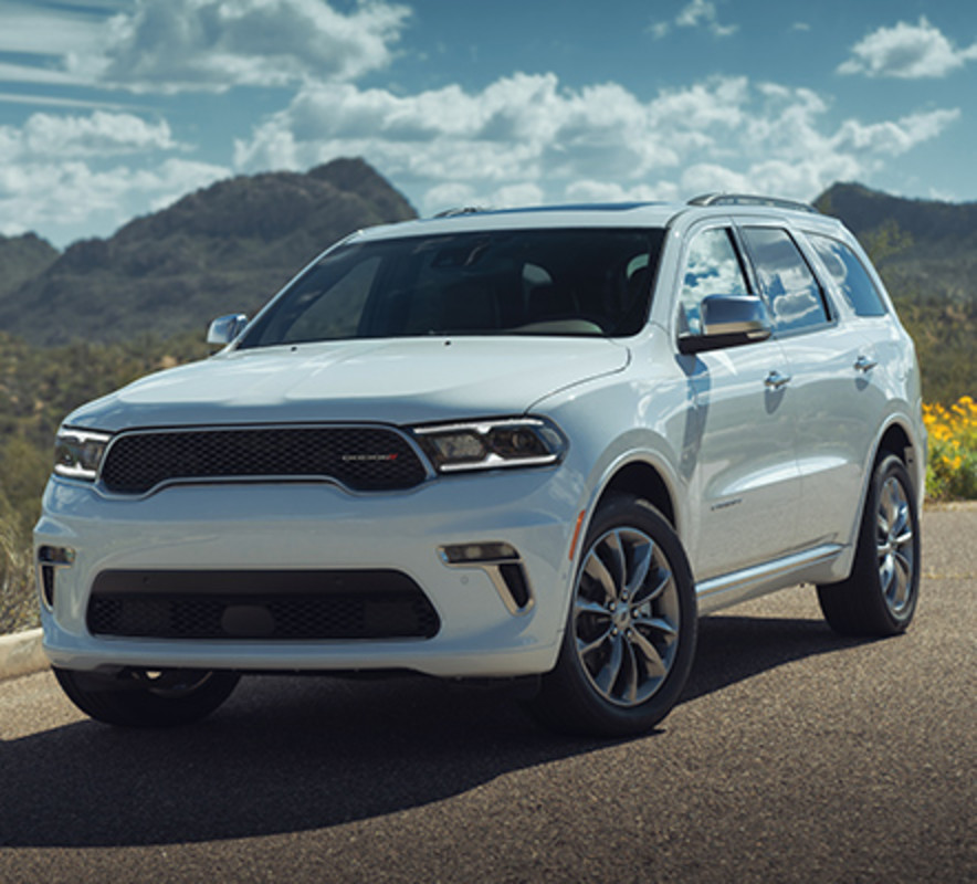 2021 white Dodge Durango on the road