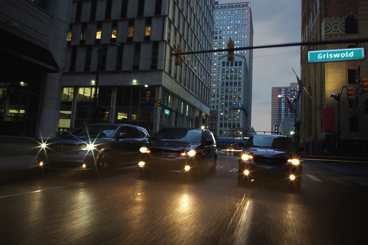 2019 Dodge Durango exterior view in rain, demonstrating electronic stability control system