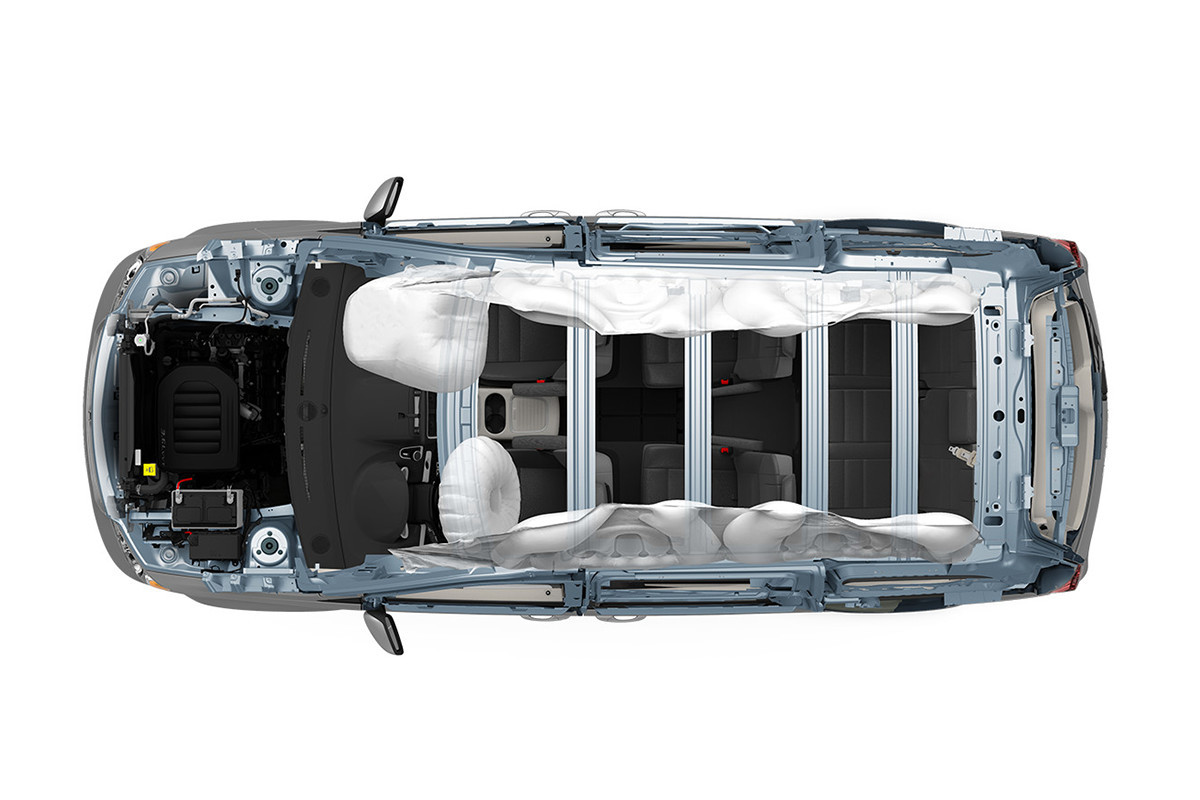 Vue des sacs gonflables dans l'habitacle de la Dodge Grand Caravan 2019