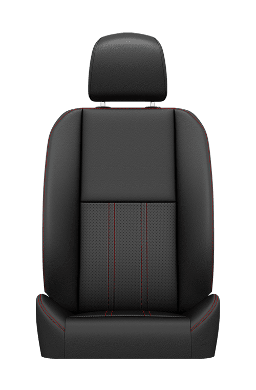 Leather-faced with perforated inserts –
Black with Red accent stitching