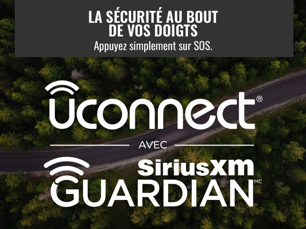 La sécurité au bout de vos doigts. Appuyez simplement sur SOS. Uconnect avec SiriusXM Guardian.