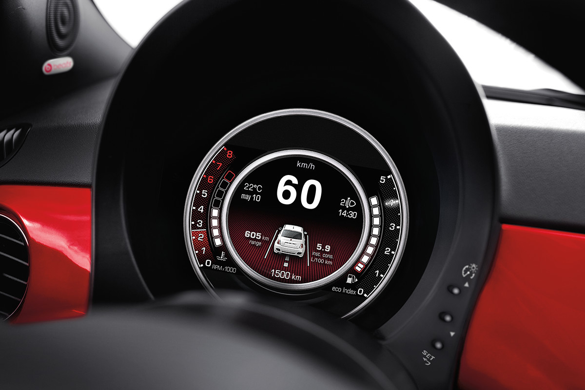 In-cluster display for the 2019 FIAT® 500 located in the instrument panel.