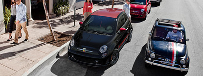 Aerial view of the 2018 Fiat 500 Abarth in black street parking