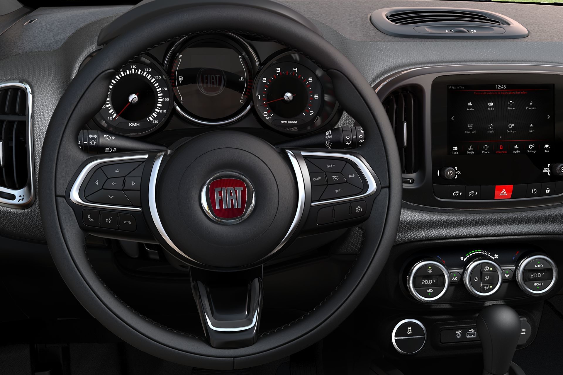 2018 Fiat 500L leather wrapped steering wheel
