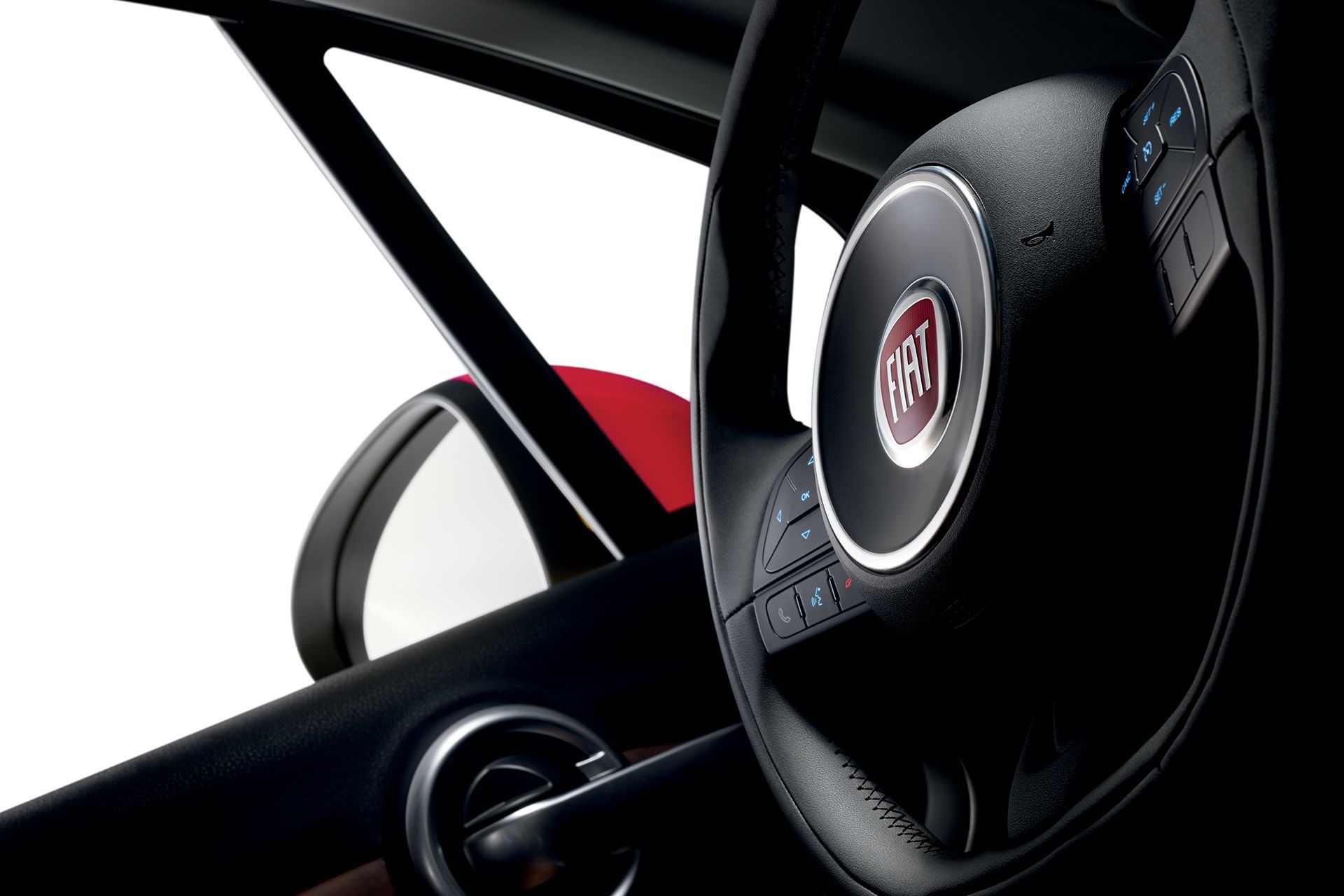 2018 Fiat 500X crossover leather wrapped steering wheel