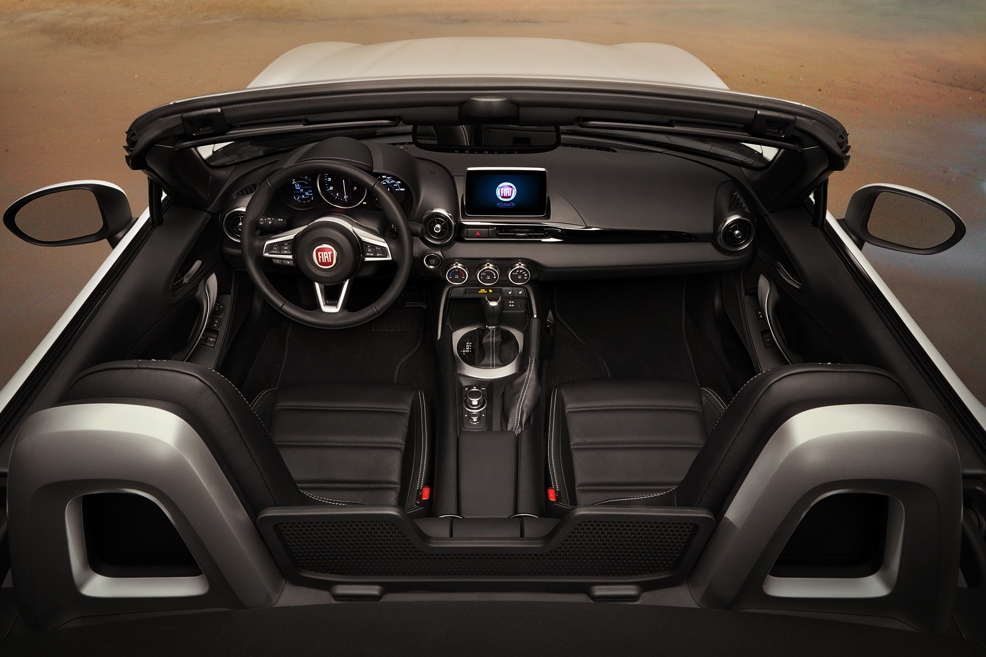 2019 Fiat 124 Spider birds eye view of cockpit with top down