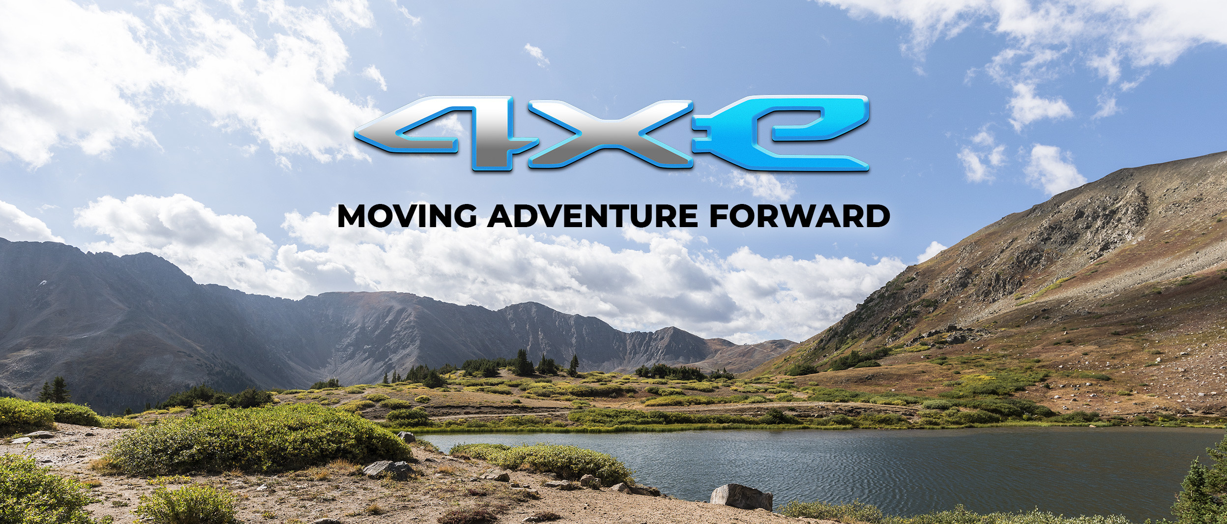 4xe logo on a landscape background with the words moving adventure forward