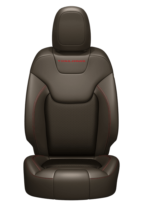 Nappa leather-faced with perforated inserts – Jeep<sub>®</sub> Brown with Red accent stitching