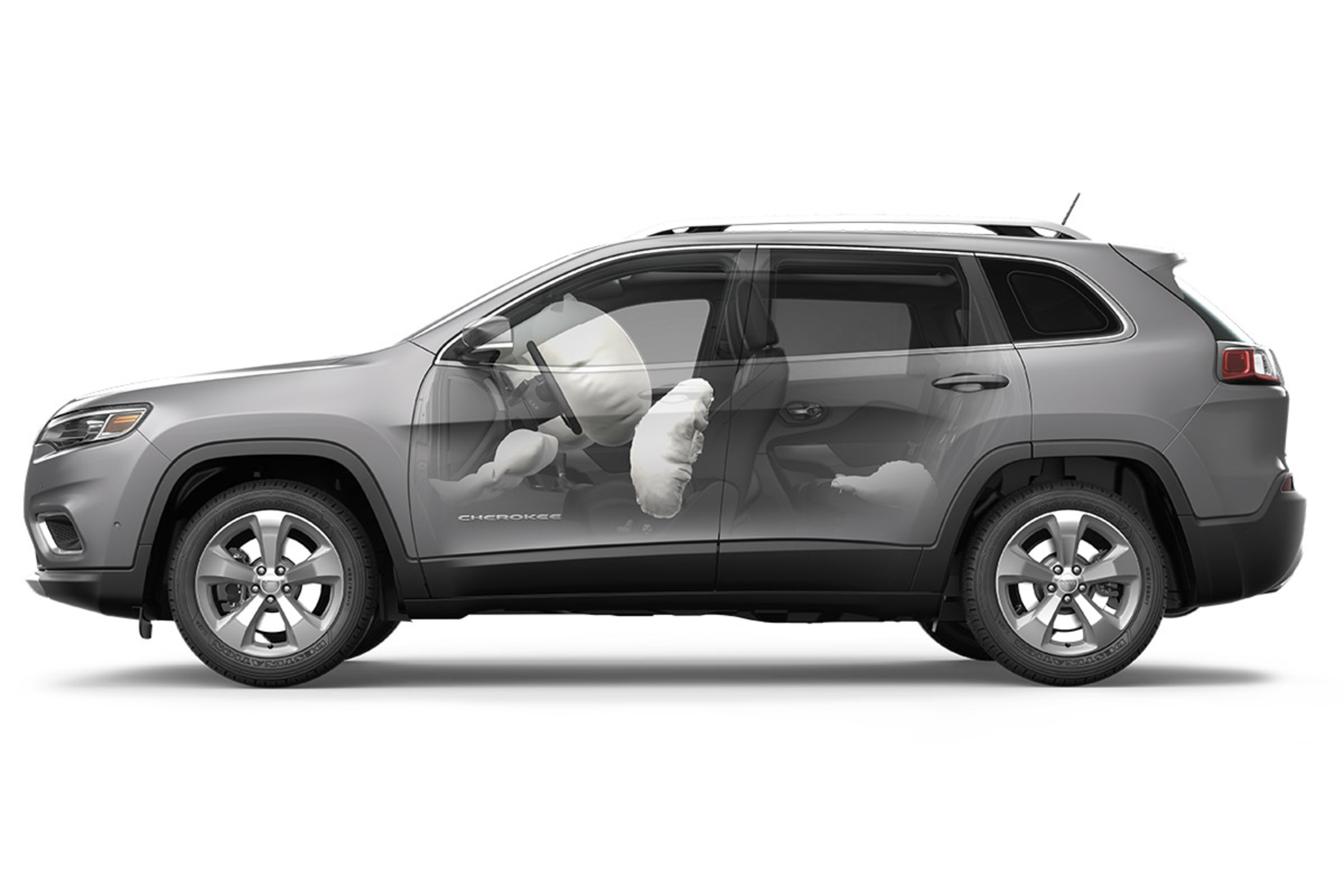 Cutaway image of the 2022 Jeep Cherokee SUV showing its airbags.