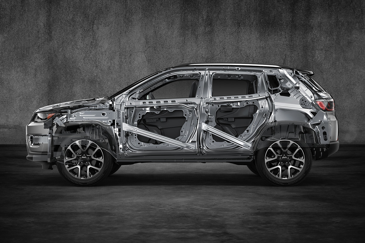 Structure interne de la cage de sécurité du Jeep Compass 2019