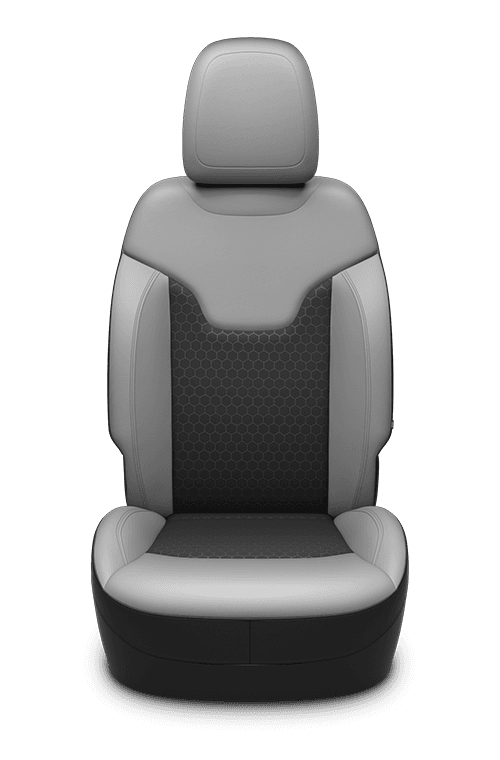 Vinyl with premium cloth inserts – Two-tone Black/Ski Grey with Ski Grey accent stitching