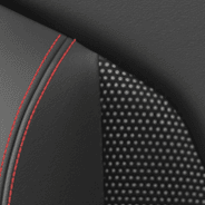 Vinyl with Ombré mesh cloth inserts – Black with Ruby Red accent stitching and Trailhawk<sup>®</sup> logo