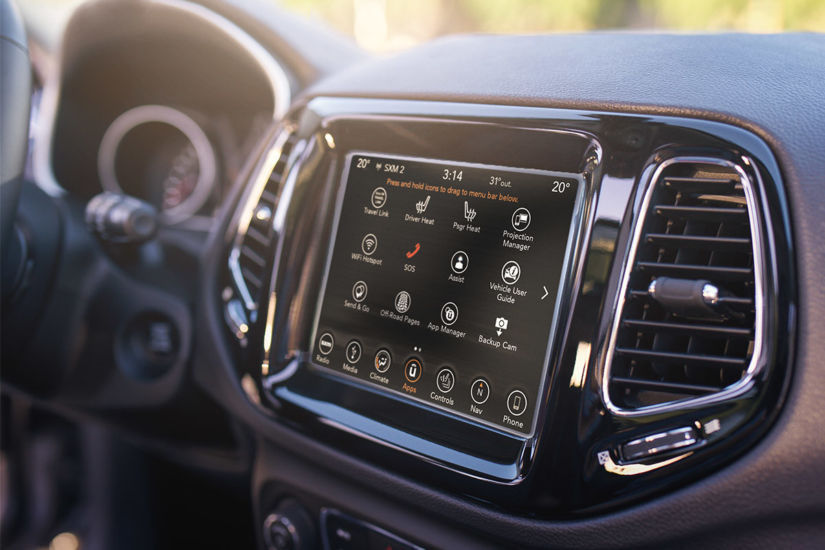 UConnect Multimedia Centre on a 2020 Jeep Compass.