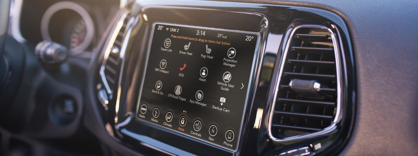 UConnect 8.4-inch touchscreen on a 2020 Jeep Compass.
