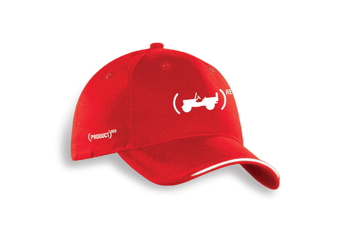 Casquette de baseball (Jeep<sub>®</sub>)<sup>RED</sup> Une casquette ajustable avec un véhicule stylisé de marque Jeep entouré du logo Product Red.