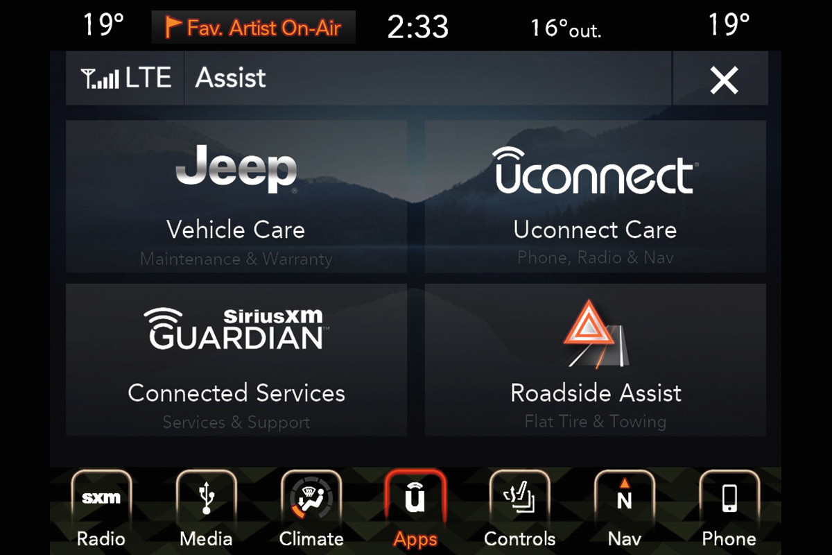 2020 Jeep Gladiator interior showing the Sirius apps.