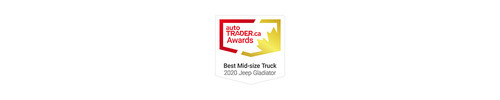 autoTRADER.ca Awards logo listing 2020 Jeep Gladiator as Best Mid-size Truck.