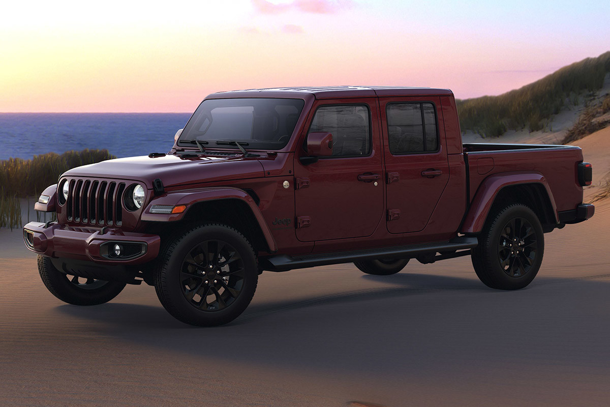 2021 Jeep Gladiator High Altitude in red on a beach.