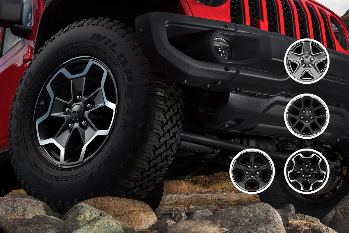 L’heure de la gloire Gros plan des roues d’un Jeep Gladiator gravissant un terrain rocheux.