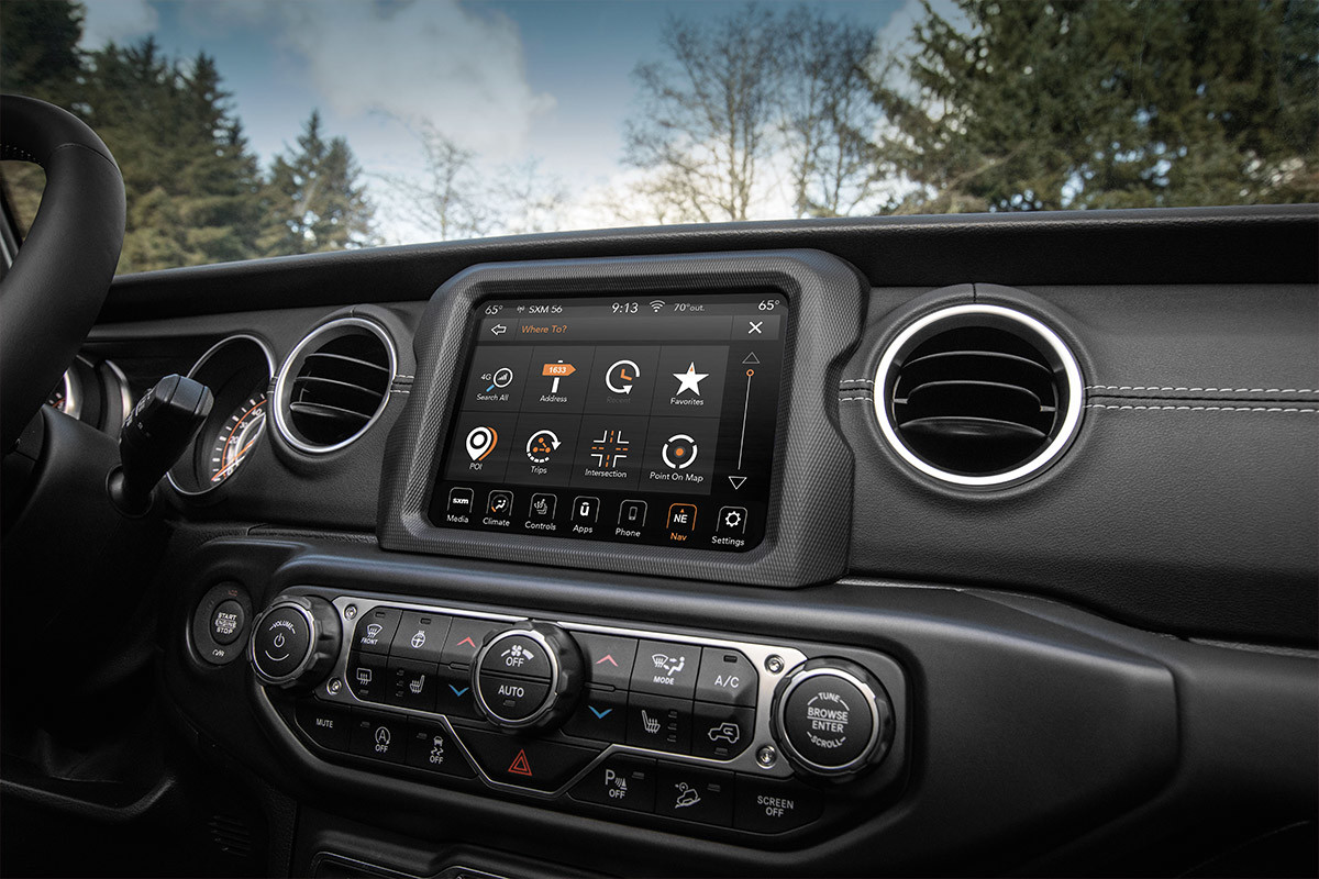 Close up of the Uconnect system within the 2022 Jeep Gladiator.