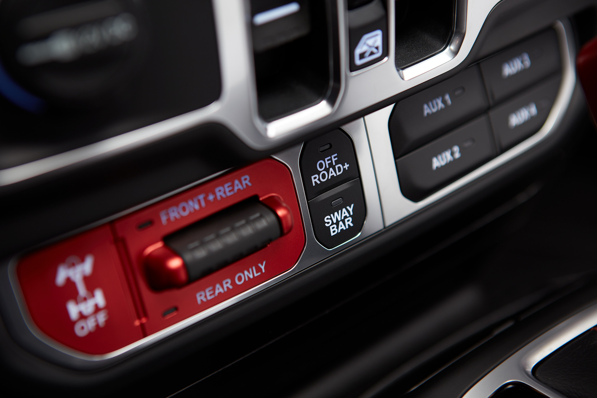 Close up of the off road controls inside the 2022 Jeep Gladiator.