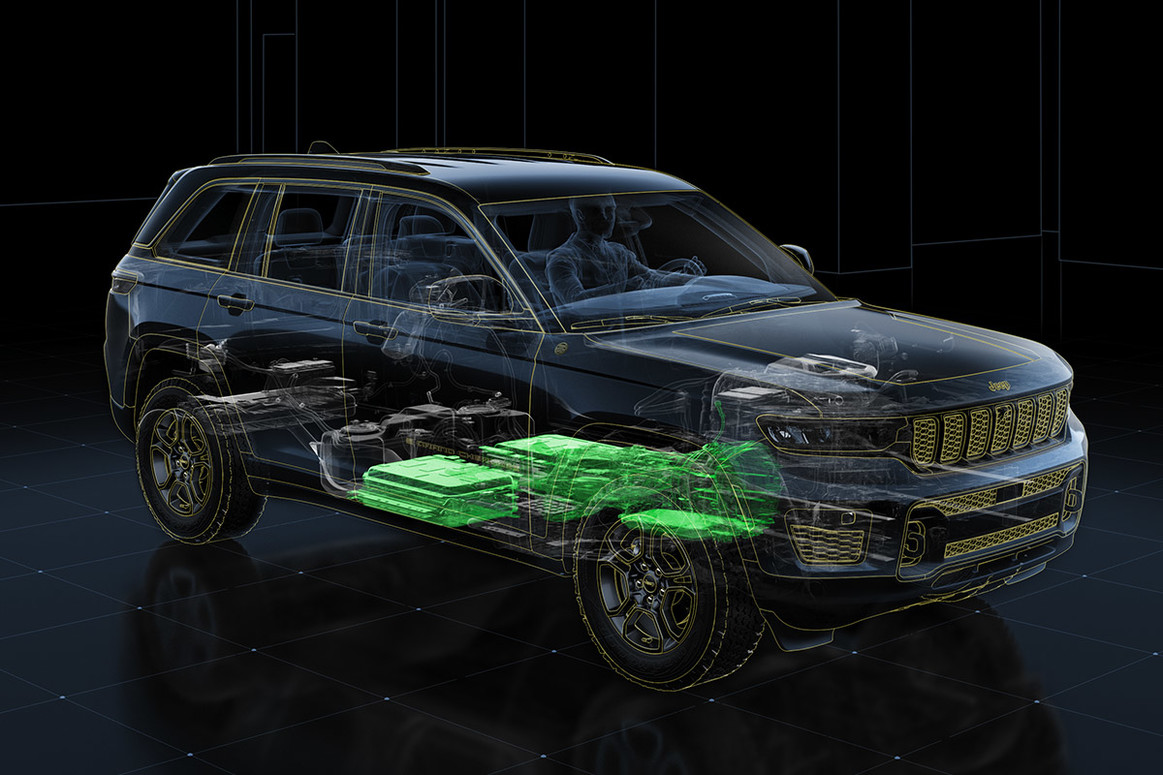 Diagramme d’un Jeep Grand Cherokee 2022 avec son système électrique en relief.