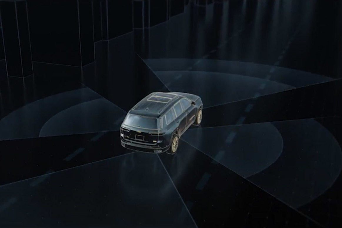Schéma montrant la fonction d’assistance active à la conduite d’un Jeep Grand Cherokee 2022.