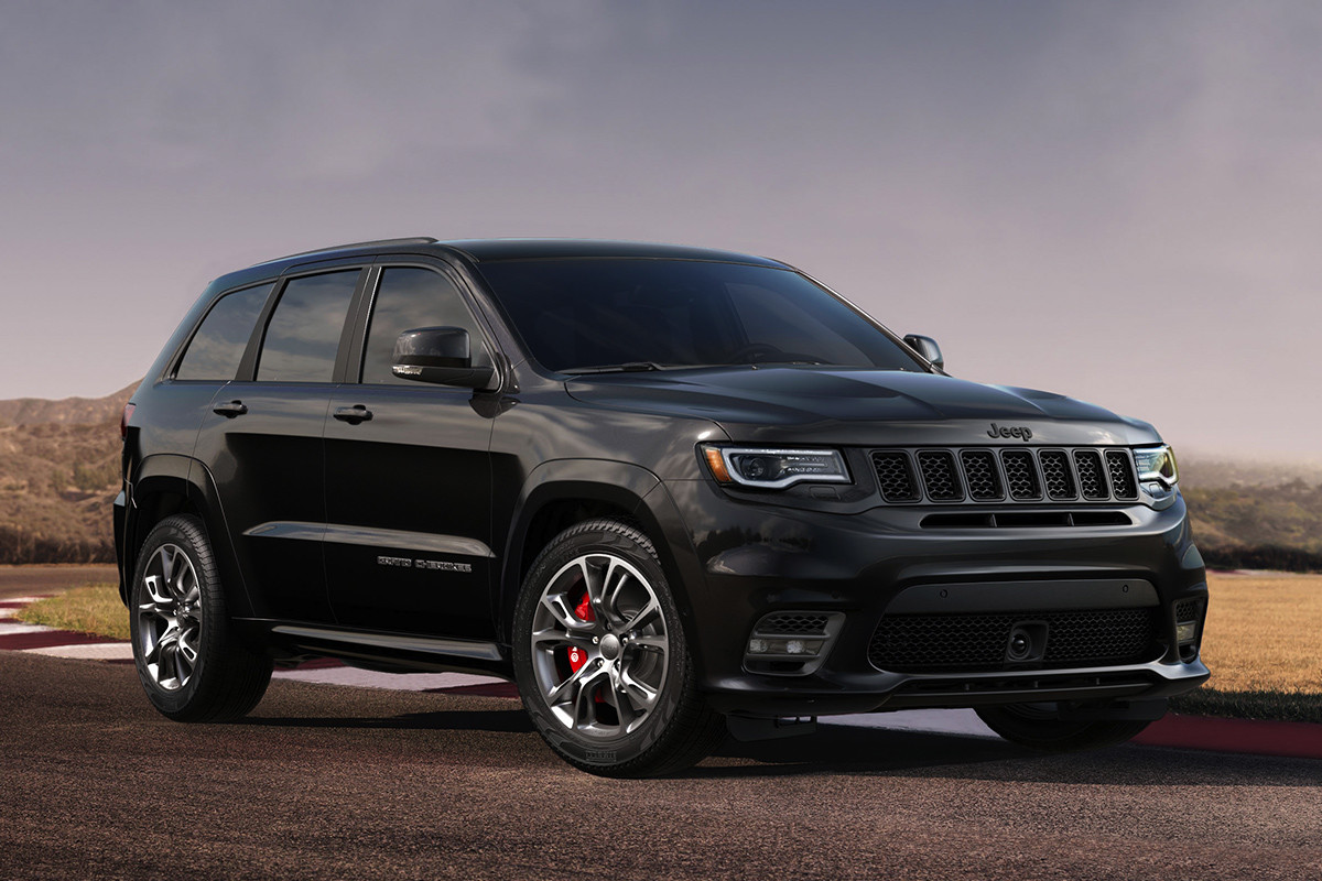 Jeep Grand Cherokee 2019 illustré en gris avec crochets de remorquage rouges à l'avant
