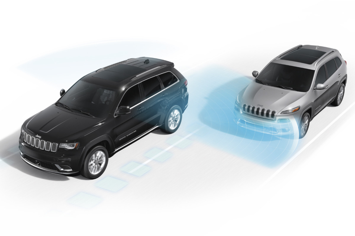Jeep Grand Cherokee 2019 illustrant le système de surveillance des angles morts