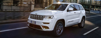 2019 Jeep Grand Cherokee in white driving